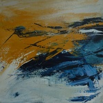 Abstract werk; eigen fantasie - al dan niet bewust - en ontstaan door laag over laag te schilderen.