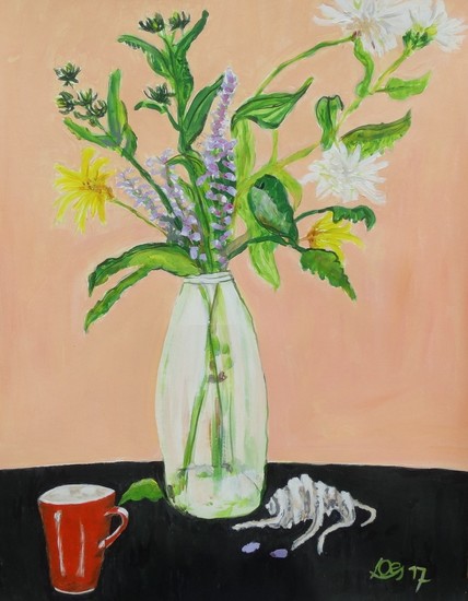 fles met bloemen