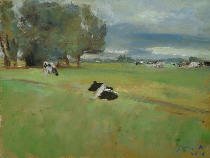 Landschap met liggende koe