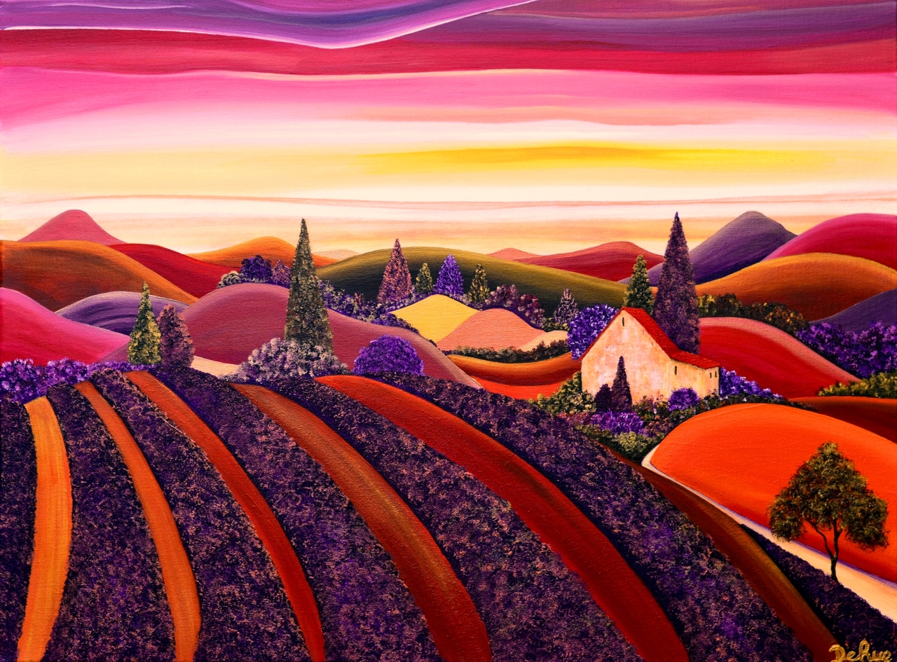Frans landschap met lavendelveld