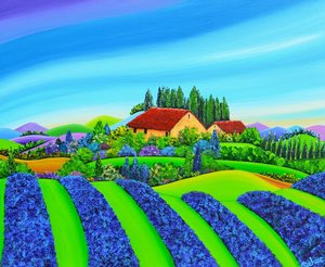 Franse landschappen en zeegezichten, o.a. Côte d'Azur, de Bourgogne, Auvergne en de Provence, vaak met lavendel en koolzaadvelden