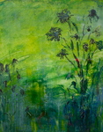 Het werken met acryl, pastel, aquarel en inkt op papier geeft Mathea de ruimte voor spannende combinaties.