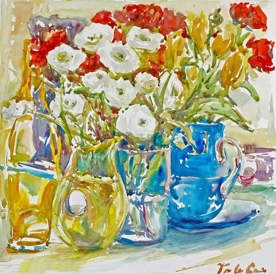 Anemonen op gekleurd glas