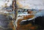Abstracte schilderwerken op steigerhout.