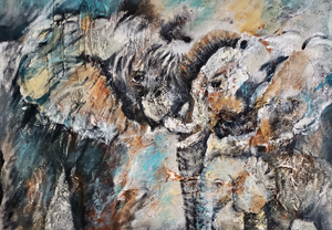 Dieren op een abstracte wijze geschilderd.