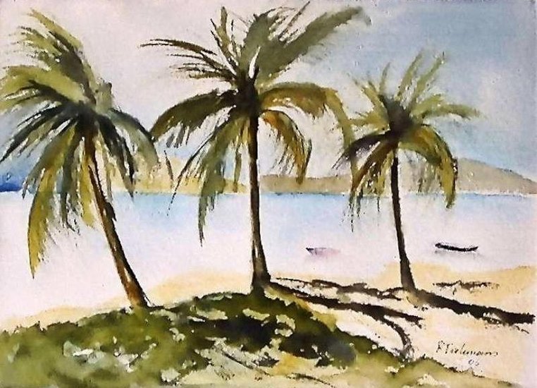 Tropisch Strand, aquarel van landschap