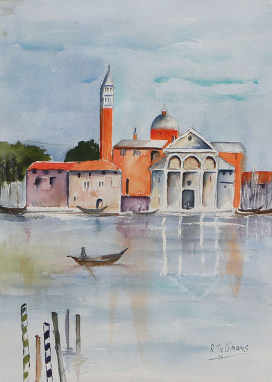 Canal Grande in Venetië, aquarel van stadsgezicht