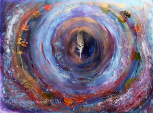 Een collectie van intuïtieve schilderijen gemaakt met gemengde technieken, waarbij de basis acrylverf is. Bij deze voornamelijk abstracte werken is er intuïtief gewerkt en zijn er elementen van de natuur te vinden: echte gedroogde blaadjes, veertjes, kristallen, schelpjes en pareltjes.