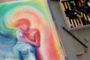 Verzameling expressieve tekeningen gemaakt met oliepastel