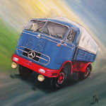 Ik vind het fascinerend om oude trucks en andere voertuigen te schilderen. Ze schetsen een levendig tijdsbeeld van de jaren dat files nog een zeldzaamheid waren.
