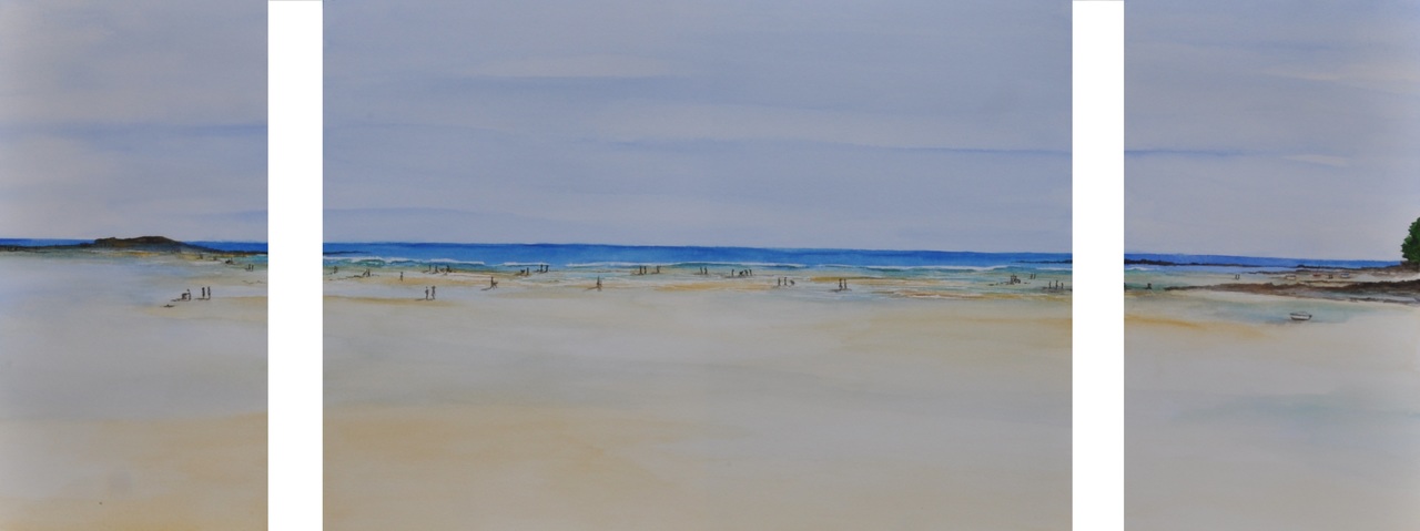 drieluik, wadlopen op: La plage le Men Du