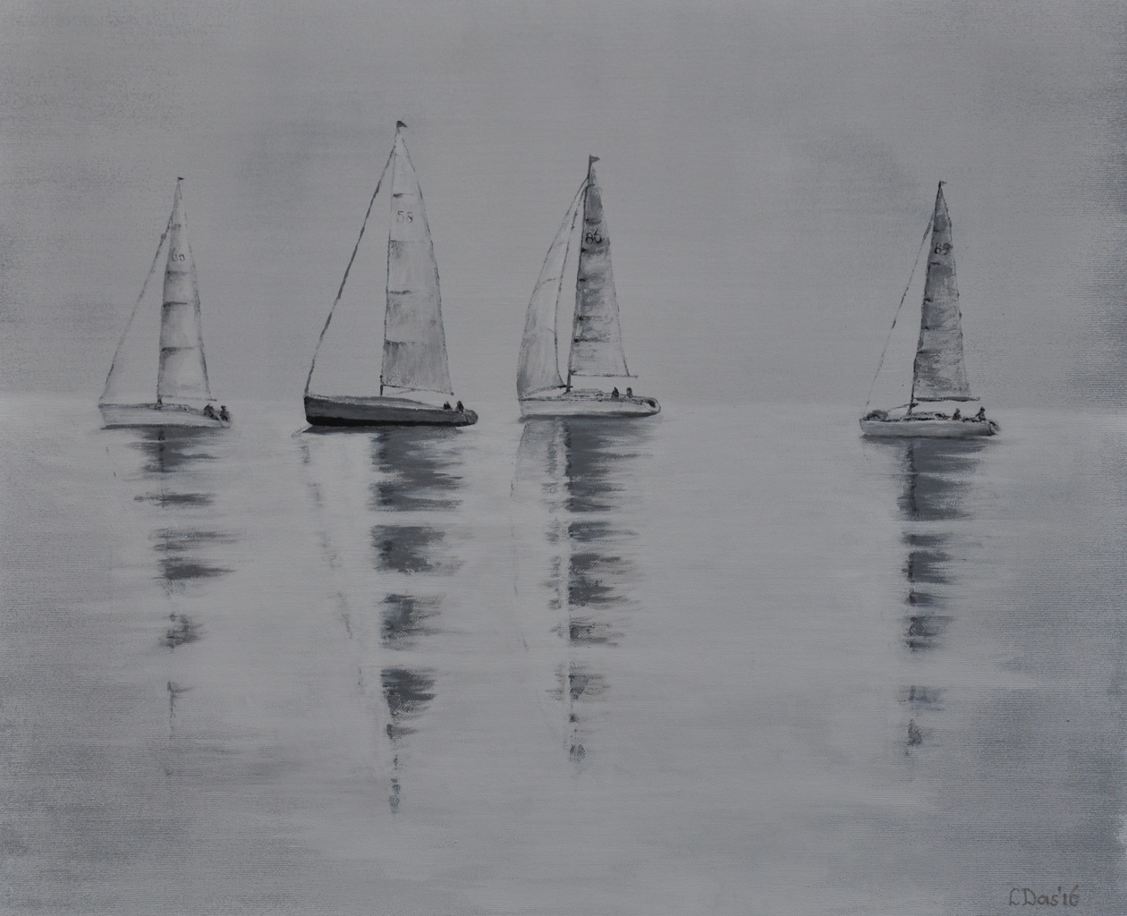 zeilrace in de mist