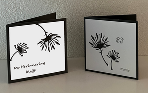Handgemaakte kaarten. Per stuk € 2,00. Set van 3 kaarten, elke combinatie van kaarten is mogelijk, € 5,00