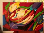 Acryl schilderijen met als thema bloemen. Dit kan zowel figuratief als impressionistisch zijn.