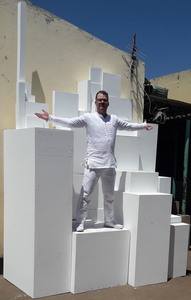 Studio 225 residency, Chilenje Market, Lusaka, Zambia
44 market items boxed white, reconfigured in White Element 12 phase 1 (inside) and phase 2 (outside).
Dressed in white (being his alter ego) makes Camilio part of the installation.
Outcome and results from 2 weeks Visual Art Residency Studio 225, Chilenje Market, Lusaka, Zambia (Guidance and organisator: David Daut Makala).
Flight from Malawi to Zambia and Materials are CO2 compensated (treesforall.nl).