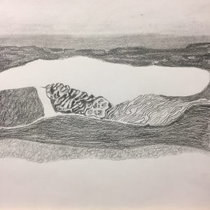 De tekening ligt bij mij aan de basis van alles wat ik maak. In deze groep: tekeningen uit 2020 die geabstraheerde landschappen voorstellen en oudere werken met kleurpotlood, al dan niet in combinatie met andere materialen.