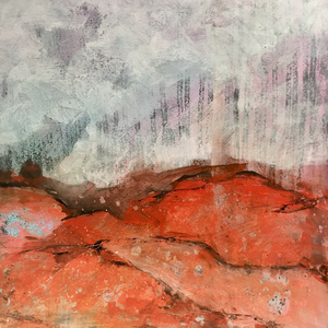 Landschappelijke impressies geschilderd in acryl en acryl met gemengde technieken. Het gaat hier niet om realistische of bestaande landschappen, maar om weergaves die je ‘dreamscapes’ zou kunnen noemen.