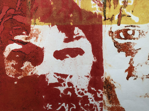 In deze groep druktechnieken zonder pers,  afdrukken met olieverf, soms gecombineerd met andere materialen.