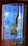 fotoalbums mixed media met gegraveerde, gebrandschilderde en uit glas gesneden portretten ,voorwerpen of panden