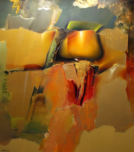 Een groot schilderij voor op een grote wand. De kleur van de wand moet terugkomen in het schilderij met een aantal primaire kleuren. U kunt de belangrijkste kleuren aangeven i.g.v. een schilderij in opdracht.