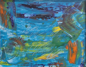 Op papier met acrylverf met witte lijst