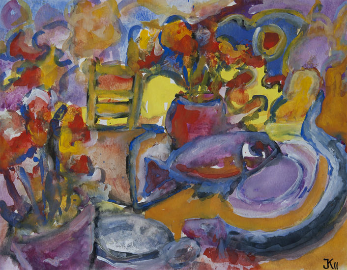 gouache: stilleven met paling