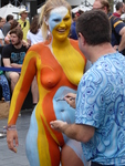 Beelden van de Bodypainting Day die op 15 augustus 2015 georganiseerd werd door de New Yorkse kunstenaar Andy Golub op het Rembrandtplein in Amsterdam.
