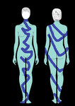 Dit zijn probeersels en ideeën voor bodypaintings als verkenning van de eindeloze mogelijkheden. De uitwerking is natuurlijk heel anders in de werkelijkheid. Computermuis en een scherm werken nu eenmaal heel anders dan kwast, spons, penseel en airbrush en een echt model.