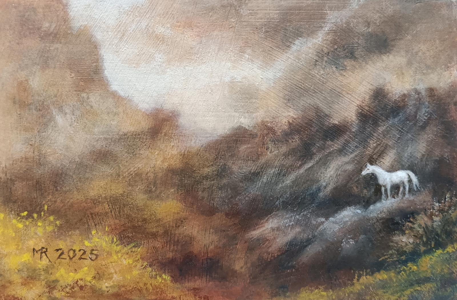 Berglandschap met wit paardje