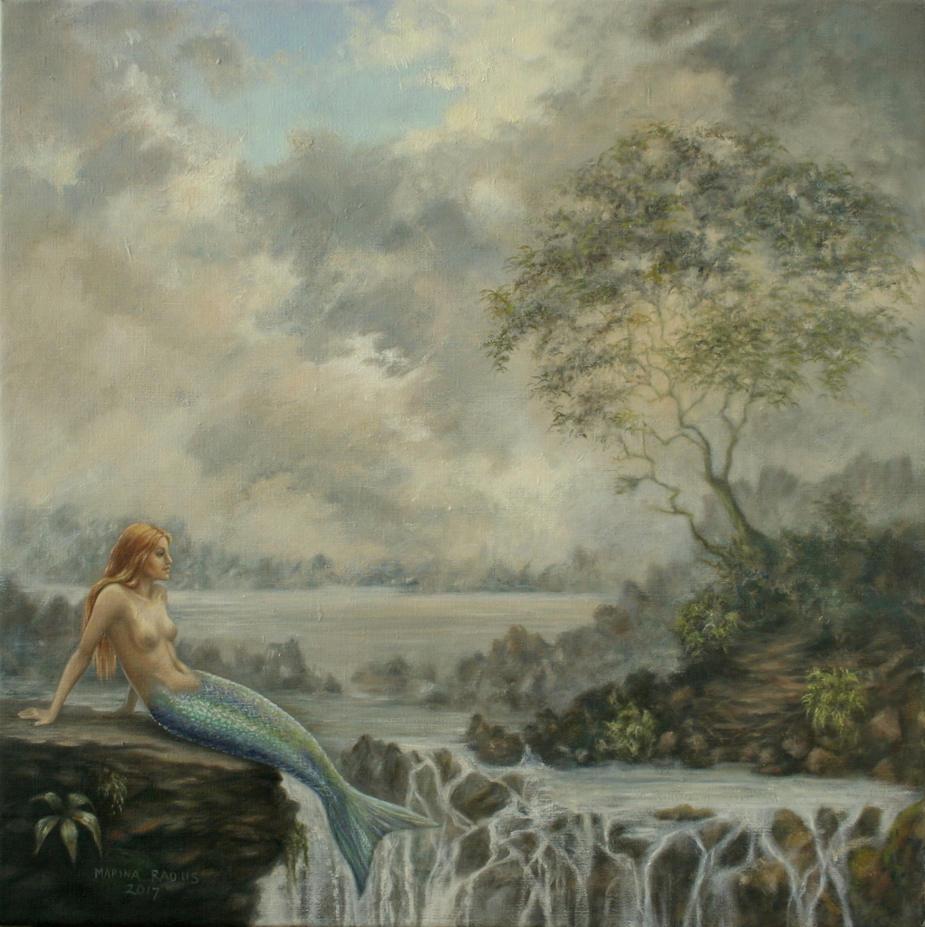 Zeemeermin bij waterval