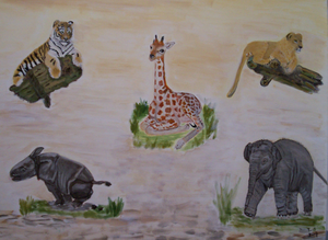 Schilderijen van wilde dieren. Acryl en olieverf.