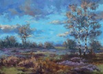 Grote landschapschilderingen maak ik in mijn atelier. Naar aanleiding van de kleinere