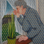 Bedrukte stoffen van gedragen kleding, zoals het pyjamaruitje, de panterprint en het bloemetjesmotief kleden opnieuw figuren uit mijn omgeving aan. Geprepareerd op het canvas worden zij een nieuwe bloes voor de boer, een jas voor madame en een jurk voor mevrouw.