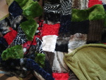 Plaids, een speeldeken, soms een sjaal. Allemaal gemaakt van gebruikte lapjes die over zijn van ander werk. Of afkomstig zijn van een versleten jeans, een niet meer gedragen kledingstuk, een linnen zakje van risotto rijst. Alles wordt hergebruikt!