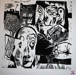 Twee werelden (Scheiding) lino 50 x 50 cm.