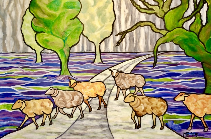 Kudde schapen op de hei