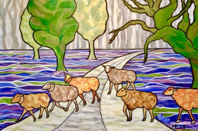 Kudde schapen op de hei