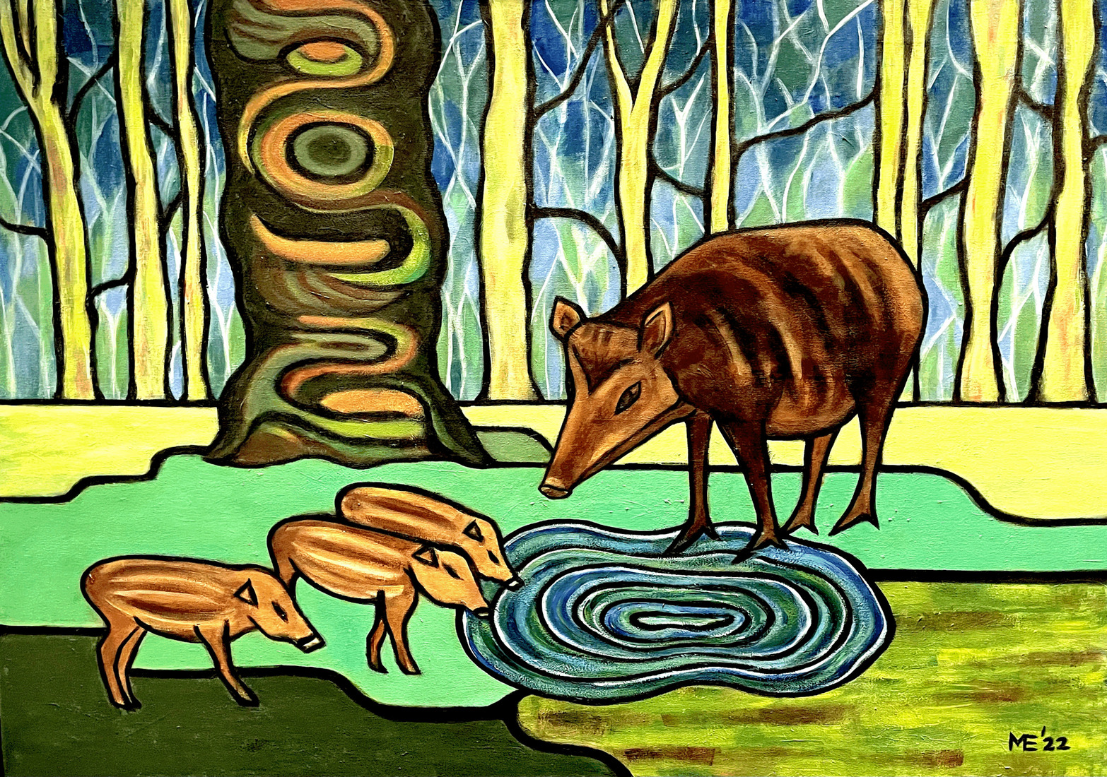 Wild zwijn met 3 biggen