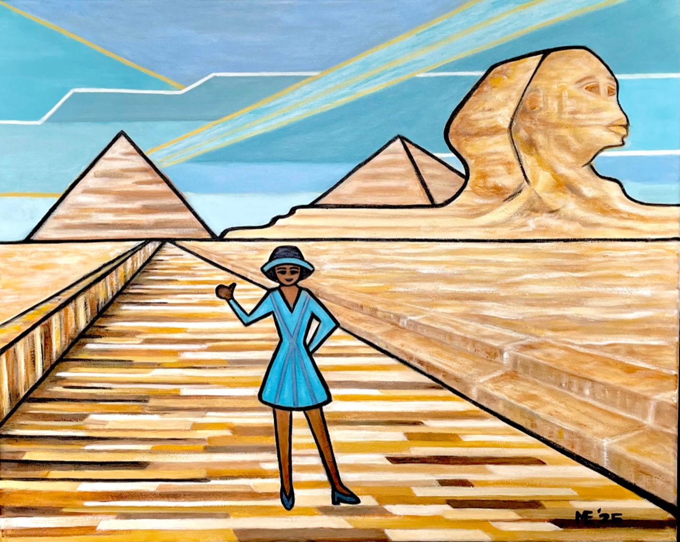 Bij de piramides en Sphinx van Gizeh
