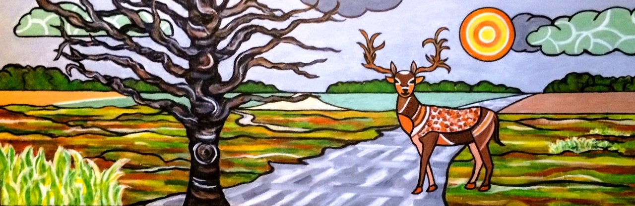 Hert in kleurrijk landschap