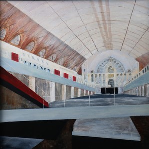 stedelijke voorstellingen, straten en gebouwen, kunstwerken gemaakt van eigen foto 's of afbeeldingen uit kranten en bladen.
