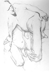 In the portrait I explore the essence of the model. Also detail studies of hands, feet, pulses, calves, elbows etc. provide entrance to the model.