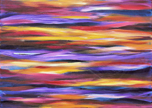 Paintings with waves and lines.