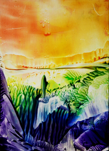 Schilderingen in olieverf en in encaustic art op kaartformaat