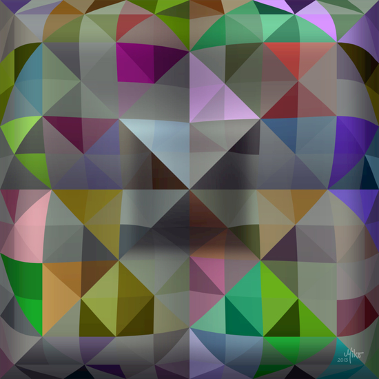 Triangles in five squares