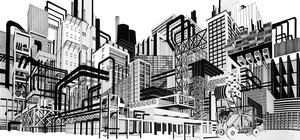 Tekeningen met fineliner over architecture