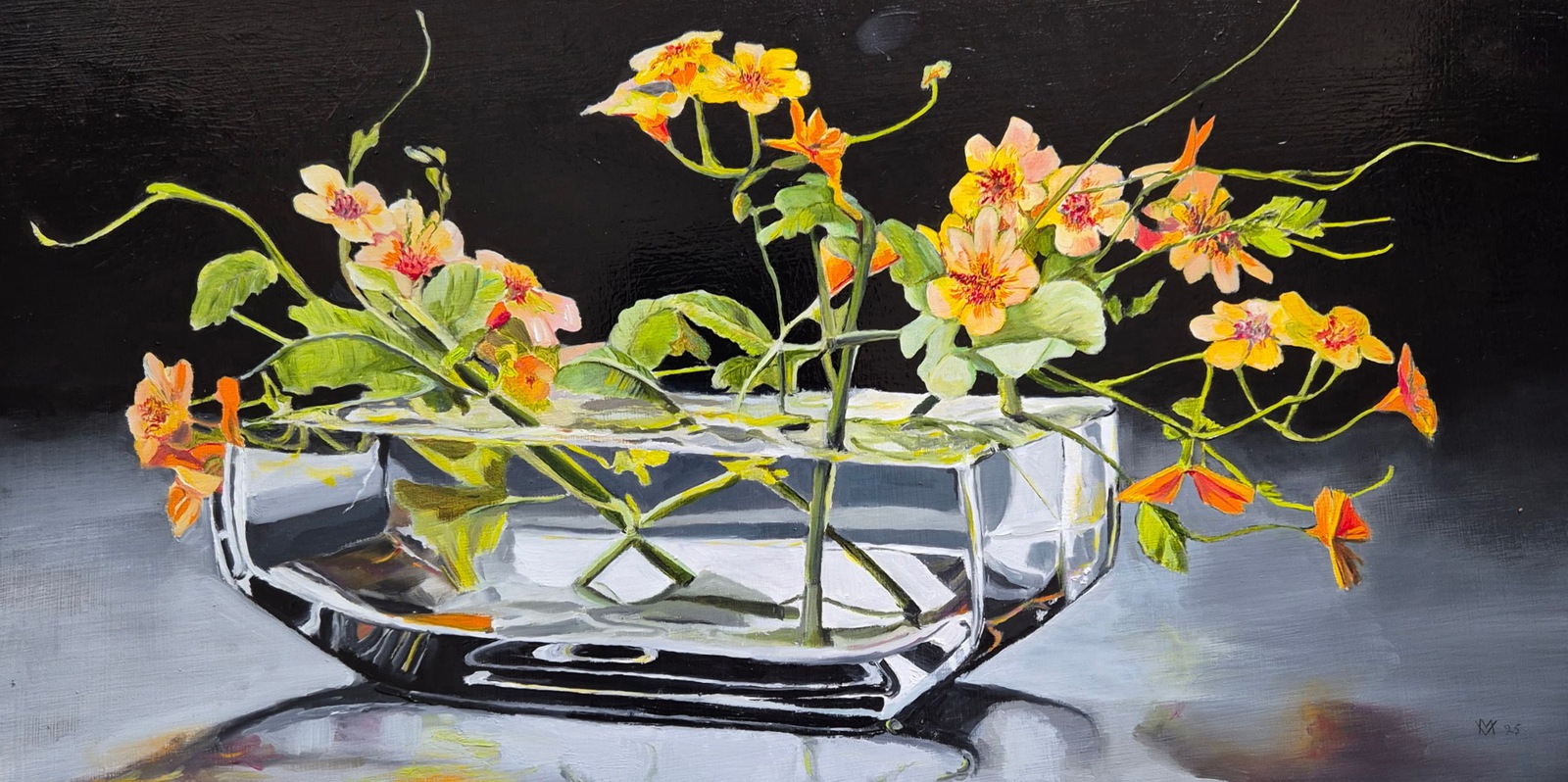 Kristallen vaas met bloemen