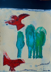 Mijn werk bestaat uit abstract weergegeven interpretaties van de natuur en het Nederlandsche Landschap. Ik maak mijn werk in acrylverf door middel van het gebruik van afdruk technieken met gelli plate, papier, sjablonen and linosnede.