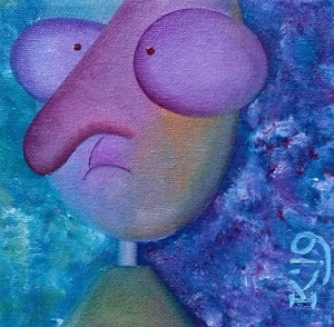 Kleine schilderijtjes, in olieverf of acryl, op linnen of katoen, van hoofdjes.