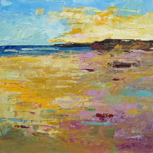 Deze serie bestaat uit unieke abstracte kleurrijke spontane door de Atlantische kust aan de Costa Vicentina, Alentejo, Portugal geïnspireerde schilderijen. Gecreëerd met olieverf en paletmes op paneel (multiplex of DMF board).
Deze werken zijn ingelijst en zijn 23 x 23 x 3,5 cm met lijst (19 x 19 x 1 cm zonder lijst)